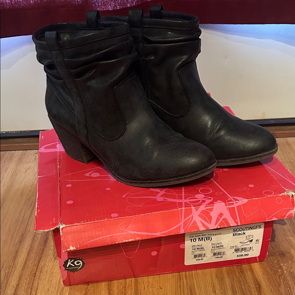 K9 Women's Black Leather Ankle Booties